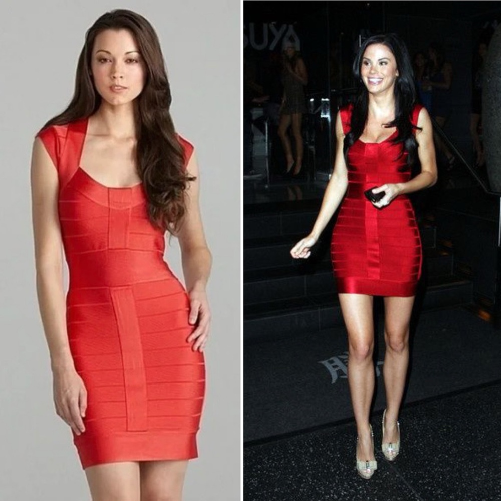 French Connection Mini Bandage Dress in Sierra Red Shimmer Slimming